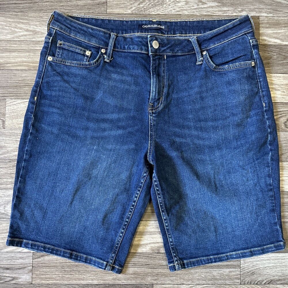 Calvin Klein Denim Shorts Womens Size 16 Dark Wash Pockets Zipper Fly